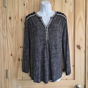 Lucky Brand Embroidered Damask Flowy Tunic Top